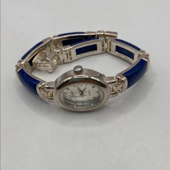 Vintage Aria Sterling Silver Lapis Lazuli Gemstone Bracelet Watch Retro Classic